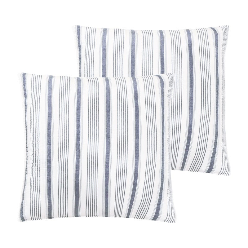 Levtex Home - Camden - Euro Shams (Set of 2) - Quilt Back Stripe - Subtle Famhouse Stripe - Navy and Cream - (26x26in.), No Insert - Image 1